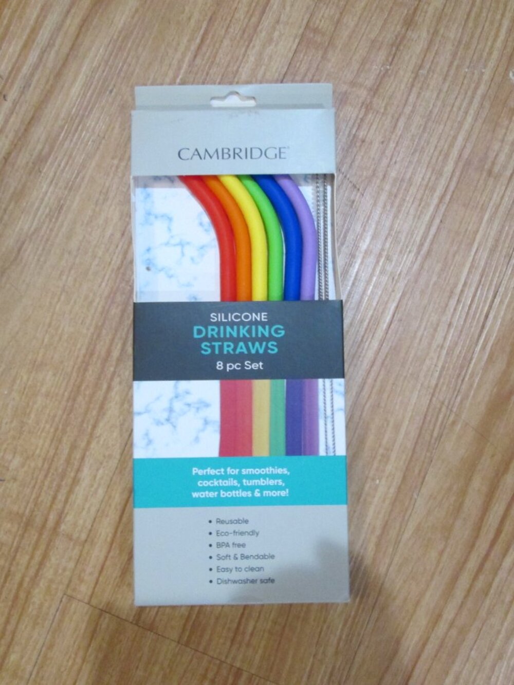 Cambridge Drinking colorful silicone straws 8 piece set includes cleaning brush